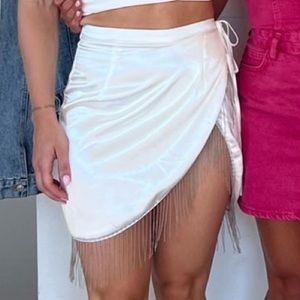 Penelope Fringe Skirt in Ivory